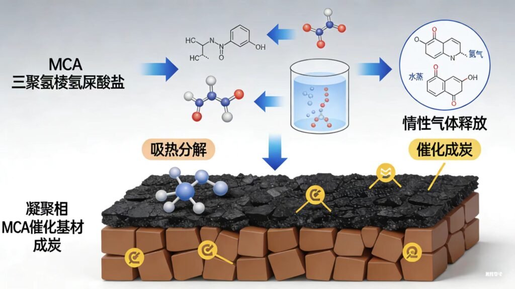 MCA阻燃机制流程图:气相与凝聚相协同作用