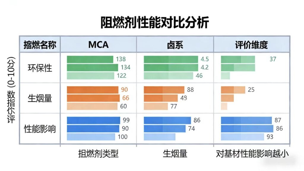 MCA与传统卤系、磷系阻燃剂性能对比图
